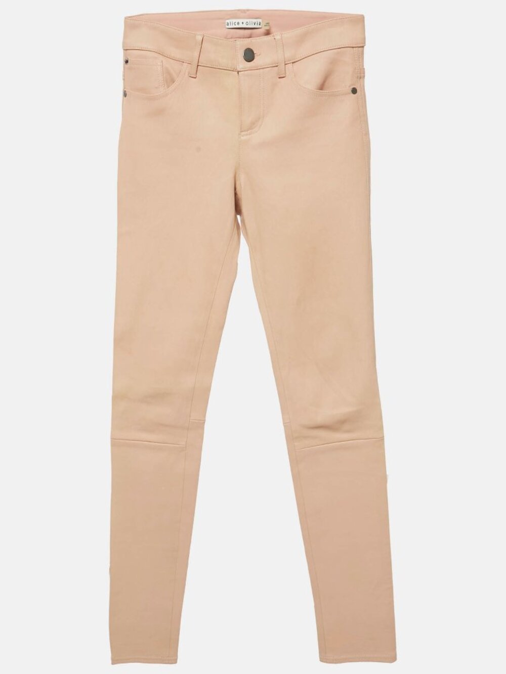 Alice & Olivia Angie 5-Pocket Leather Leggings Size 0 Light Pink Nude Pants